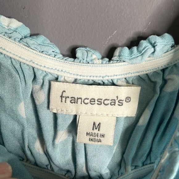 Francesca’s Blue and White Polka Dot Strappy Babydoll Top Size Medium - Picture 4 of 8